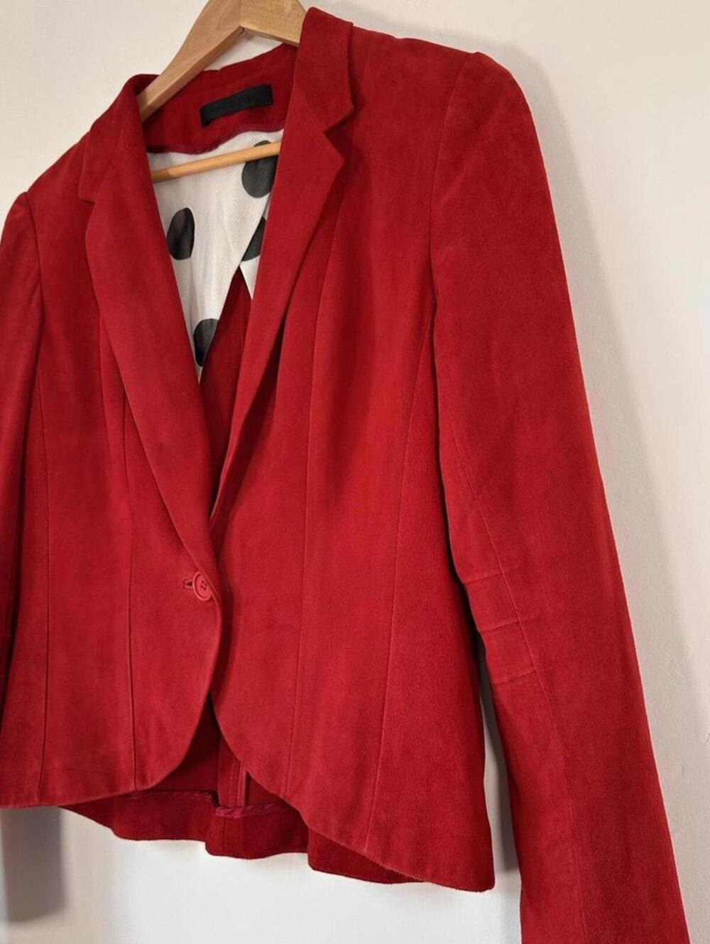 Yigal Azrouel Red Suede Leather Blazer Jacket Size‎ 10 Silk Lined Designer